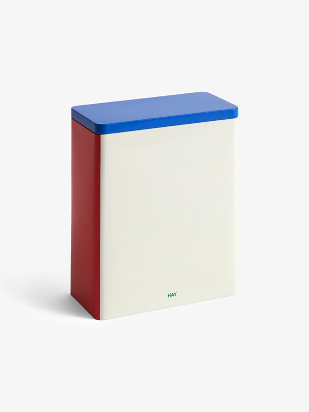 boîte en métal vert et bleu multicolore