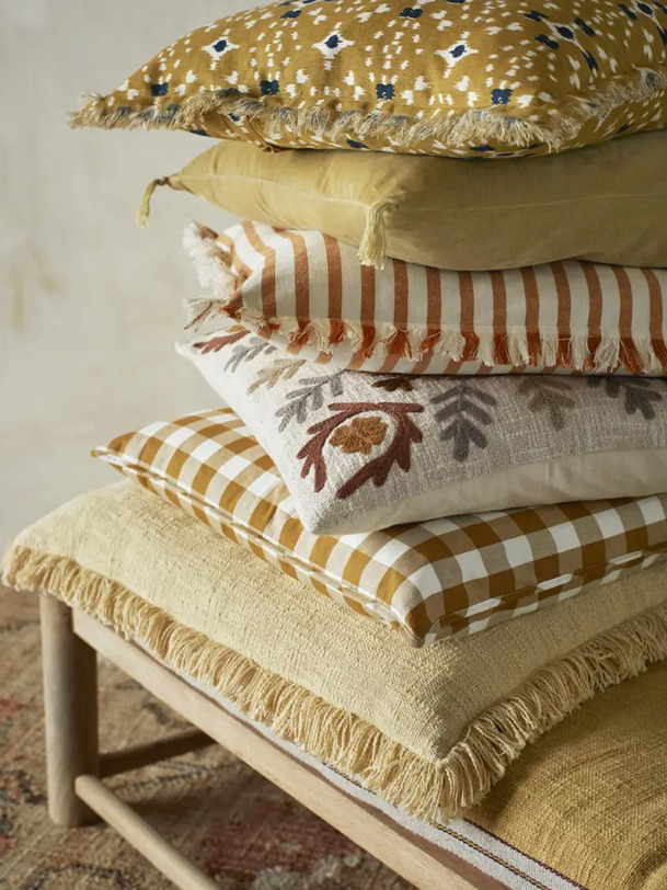 coussin vichy 50x50 - mme stoltz moutarde