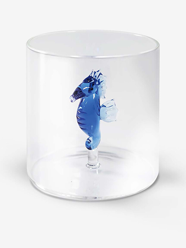 figurine de verre hippocampe bleu