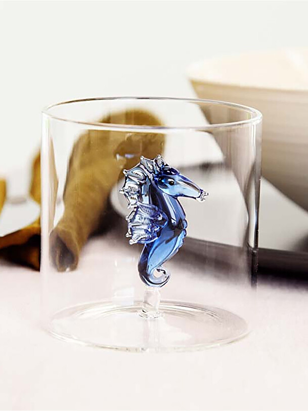 figurine de verre hippocampe bleu