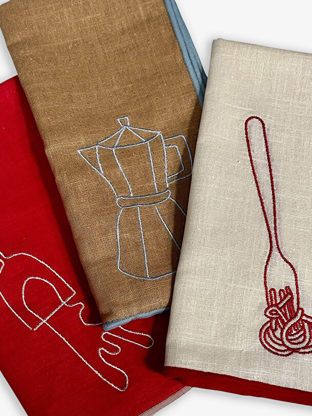 lot de 2 serviettes de table cafe de la éclectique de style de vie beige