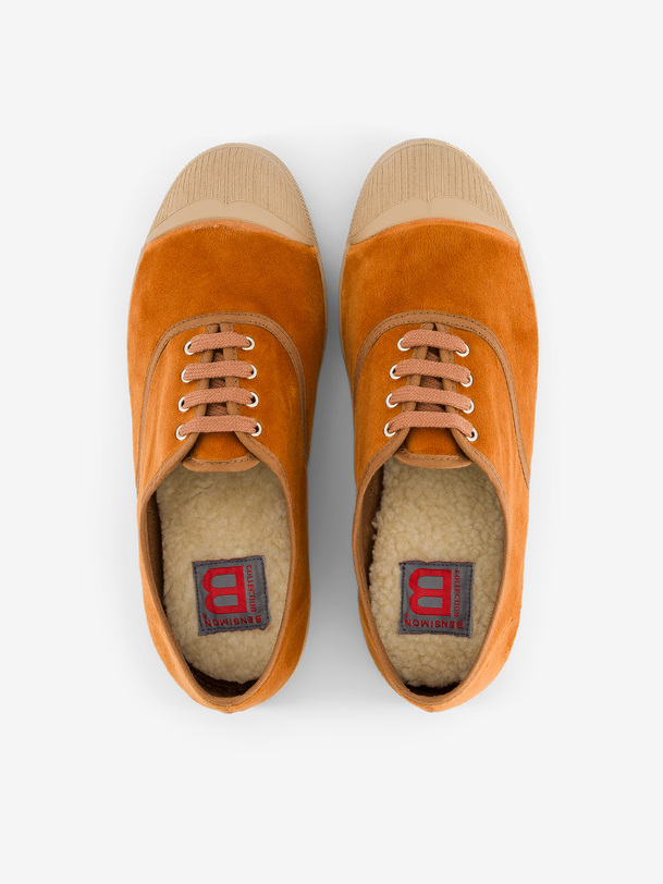 les femmes de dentelle-up en velours sneakers brique
