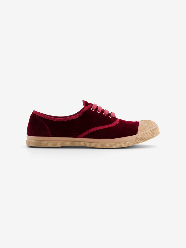 femmes lacets baskets en velours bordeaux
