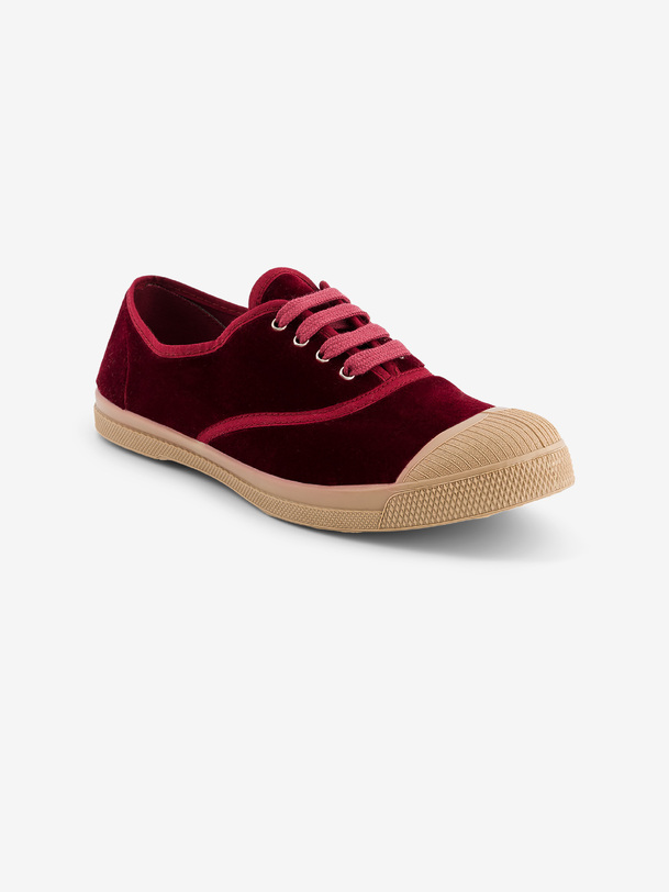 femmes lacets baskets en velours bordeaux