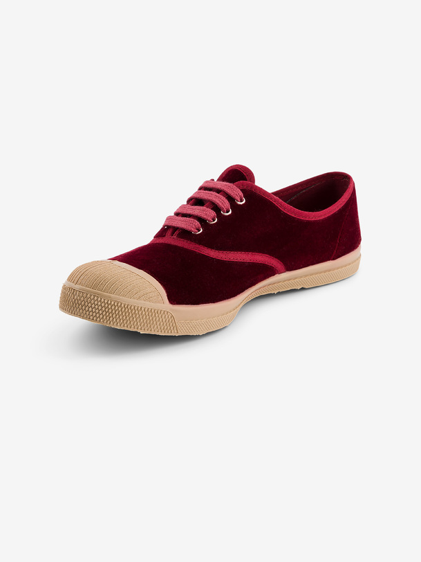 femmes lacets baskets en velours bordeaux