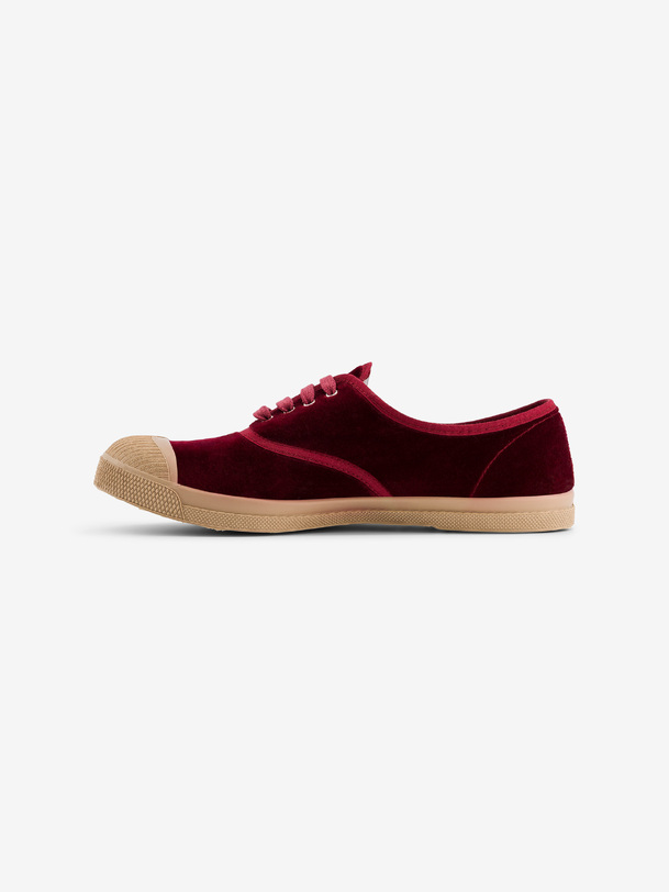 femmes lacets baskets en velours bordeaux